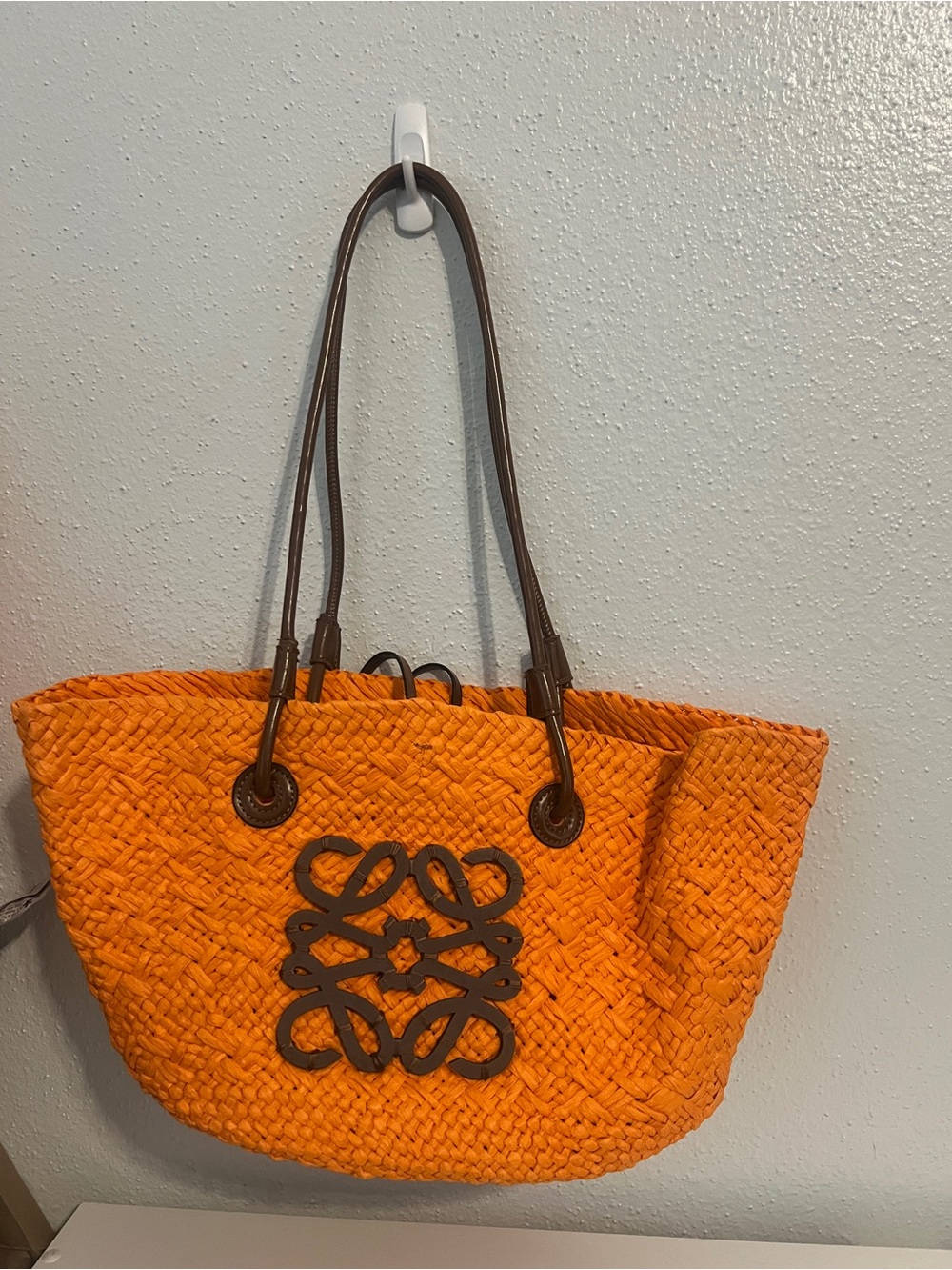 Orange Woven Tote Bag with Brown Accents